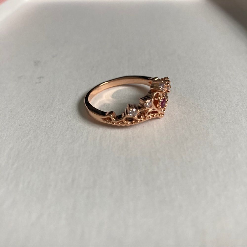 Size 8.5 Pink Sapphire Rose Gold Princess Crown Ring - Picture 4 of 7